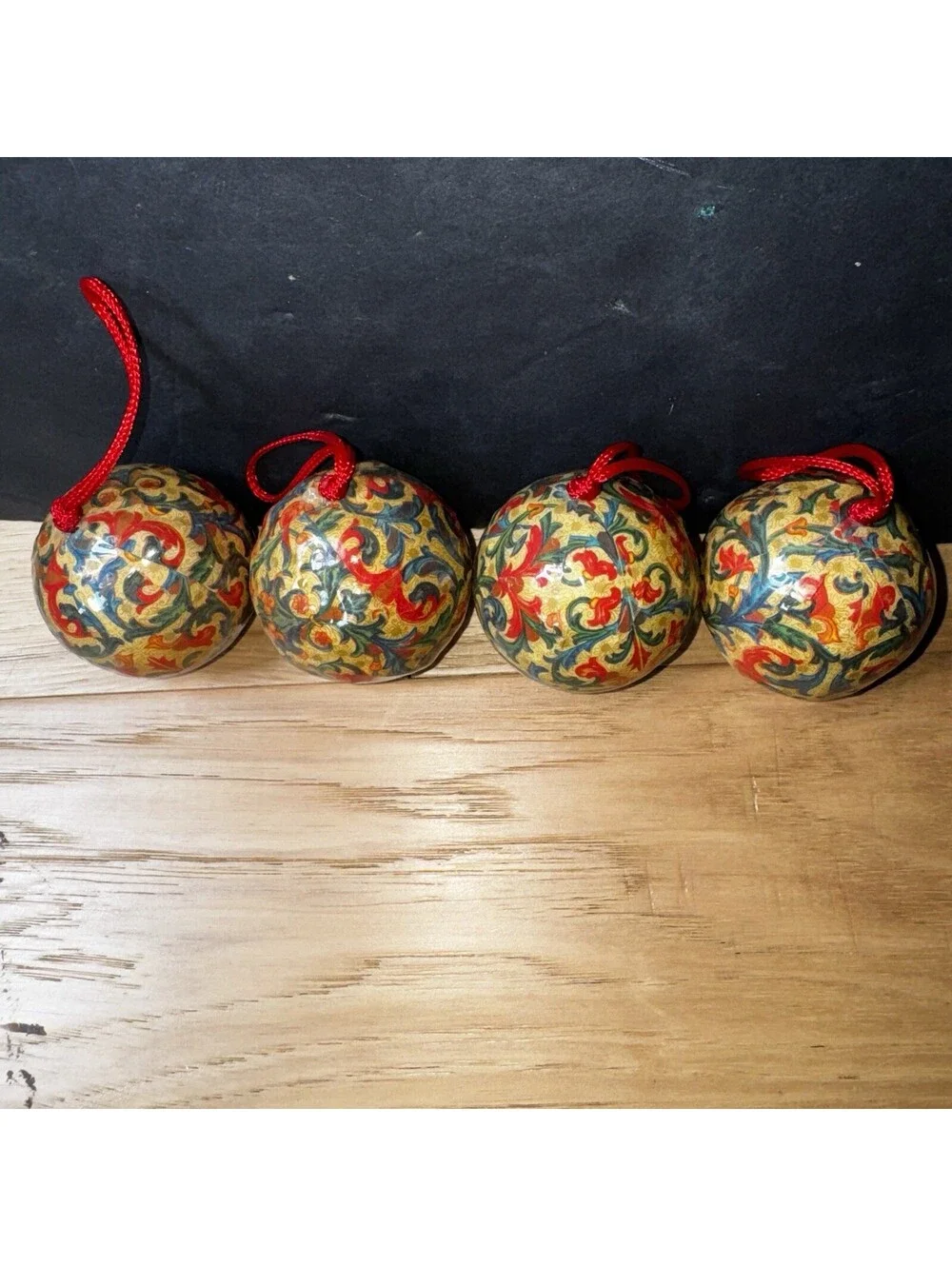 Set of 4 Vintage Floral Christmas Tree Ornaments 2.5” Decoupage Baubles Hanging